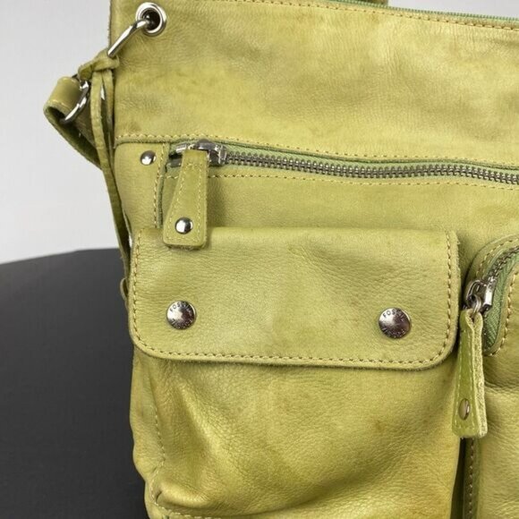 Fossil  green leather Crossbody bag with strap Zipper Pockets inner poccket - Picture 9 of 15